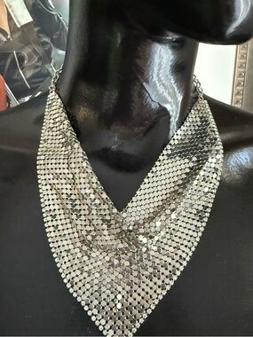 INC International Concepts Elegant silver mesh bib necklace.